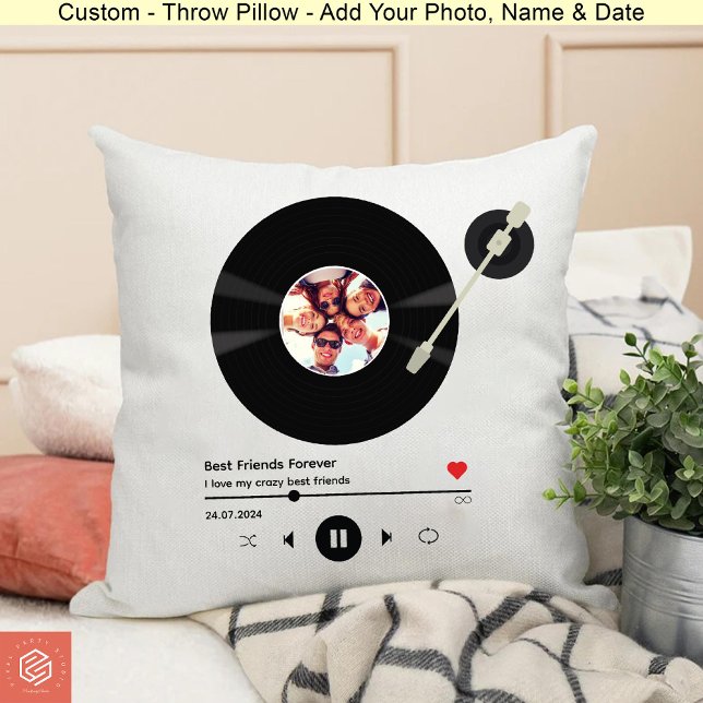 Almofada Festa de aniversário do Vinyl Record Photo Best Fr (Vinyl Record Photo Best Friends Birthday Party Throw Pillow)