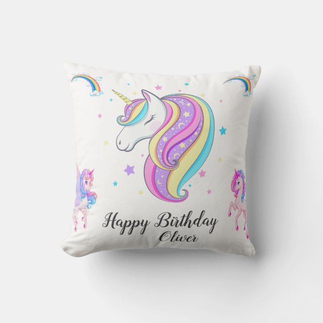 Almofada Festa de aniversário Unicorn editável (Frente)