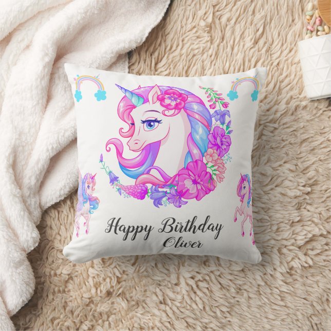 Almofada Festa de aniversário Unicorn editável (Cobertor)