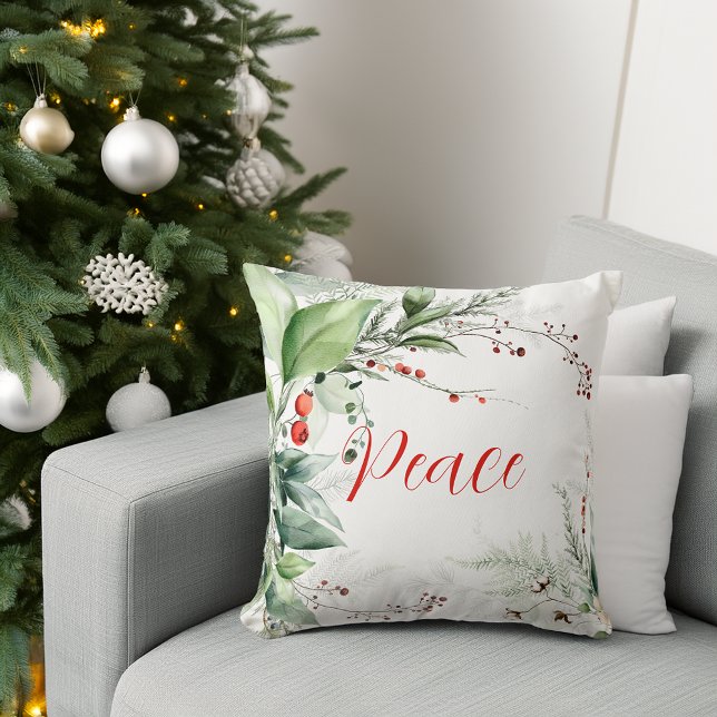 Almofada Festa de Aquarela Verde Natal Paz (Festive Watercolor Greenery Christmas Peace Throw Pillow)