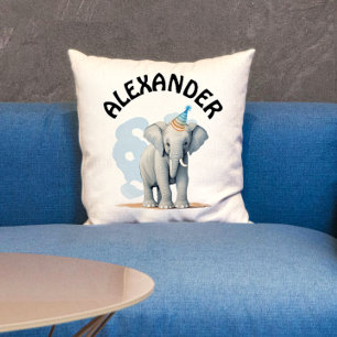 Almofada Festa de Elefante Pastel Adorável e Nome em Aquare