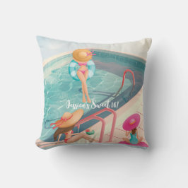 Almofada Festa de Piscina de Verão Divertida Aquarela 16