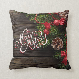 Almofada Festão rústica da madeira do feriado do Feliz