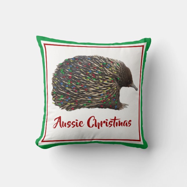 Almofada Festiva Austrália Echidna vestindo Luzes de Natal (Frente)