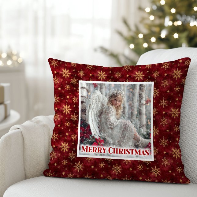 Almofada Festive Angel Red Gold Custom Name Christmas Gift (Festive Angel Red Gold Custom Name Christmas Pillow

)