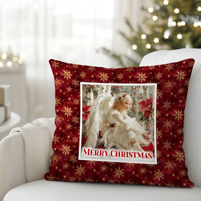 Almofada Festive Angel Red Gold Kids Room Decor Best Xmas (Festive Angel Red Gold Kids Room Decor Best Christmas Pillow

)