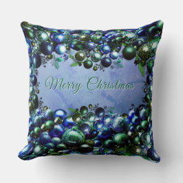 Almofada Festive Blue and Green Holiday Throw Pillow
