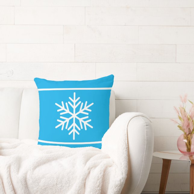 Almofada Festive Bright Azure Blue White Stripes Snowflakes (Sofá)