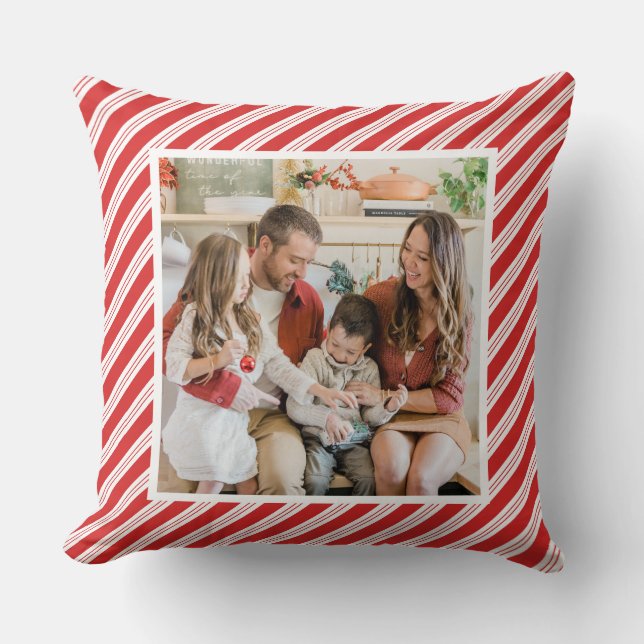 Almofada Festive Candy Cane Striped Christmas Red White  (Frente)
