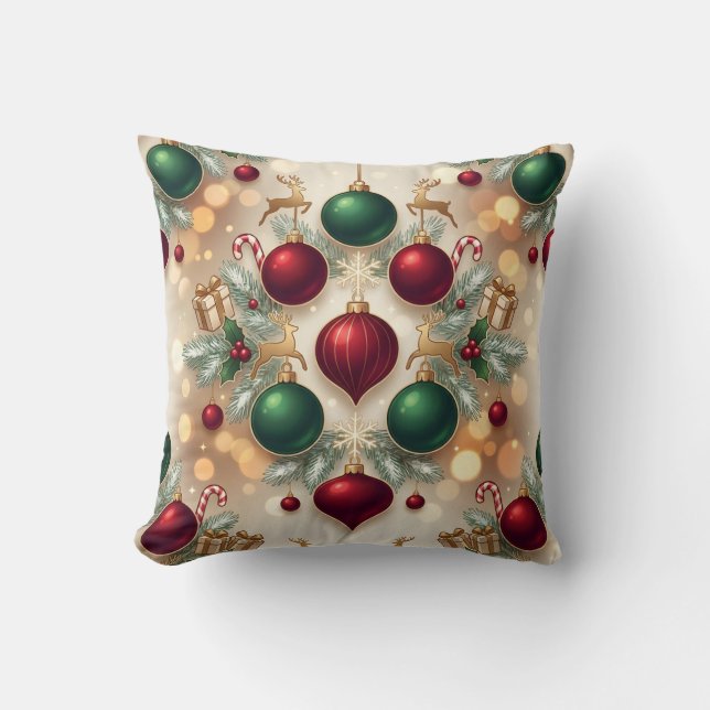 Almofada Festive Christmas Ornaments Holiday Throw Pillow (Frente)