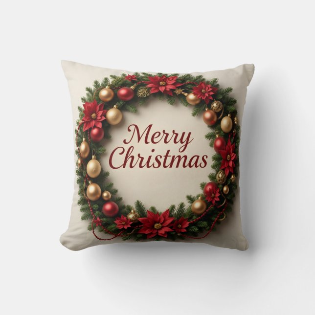Almofada Festive Christmas Wreath Throw Pillow (Frente)