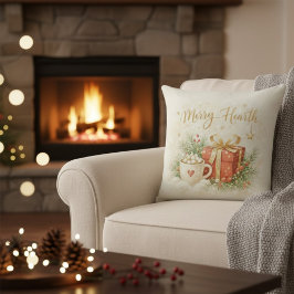 Almofada Festive Holiday Gift and Cocoa Throw Pillow