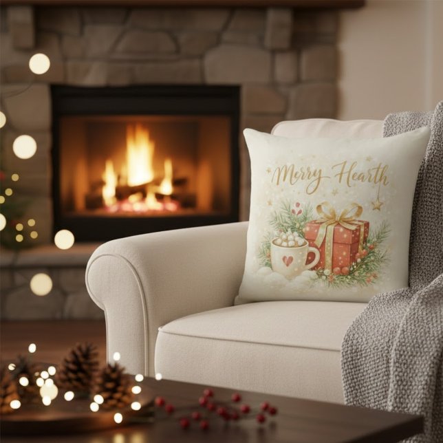 Almofada Festive Holiday Gift and Cocoa Throw Pillow (Criador carregado)
