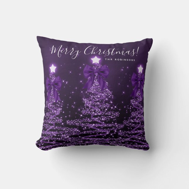 Almofada Festive Holiday Purple Christmas Trees Name  (Frente)