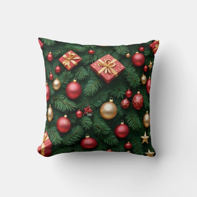 Almofada "Festive Joy — Red & Gold Christmas Magic" (Frente)