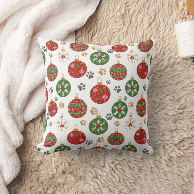 Almofada Festive Paw Print Christmas Ornament Pillow (Cobertor)