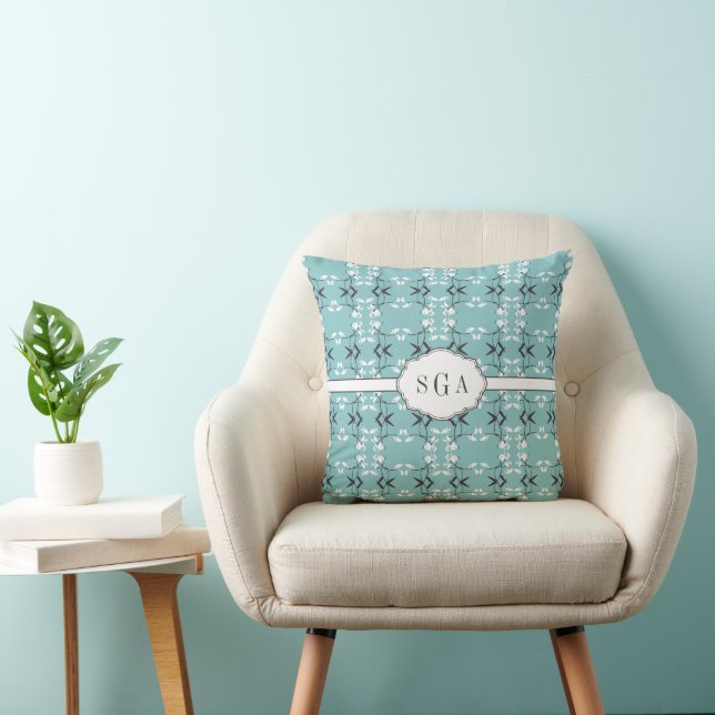 Almofada Festive Royal Botanical Robin's Egg Blue Monogram (Cadeira)