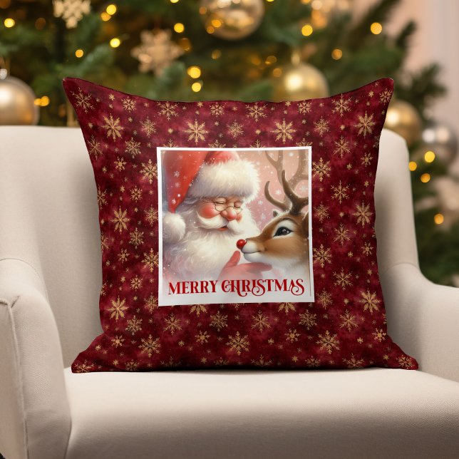 Almofada Festive Santa and Rudolph Christmas Throw Pillow  (Festive Santa and Rudolph Christmas Throw Pillow Gift

)