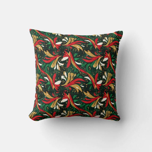 Almofada Festive Wild Bouquet Pattern – Red, Gold & Green A (Frente)