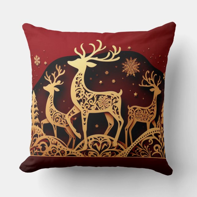 Almofada Festive Winter Reindeer – Ornate Forest (Frente)