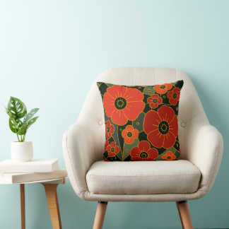 Almofada Fiery Garden – Stylized Poppy Bloom