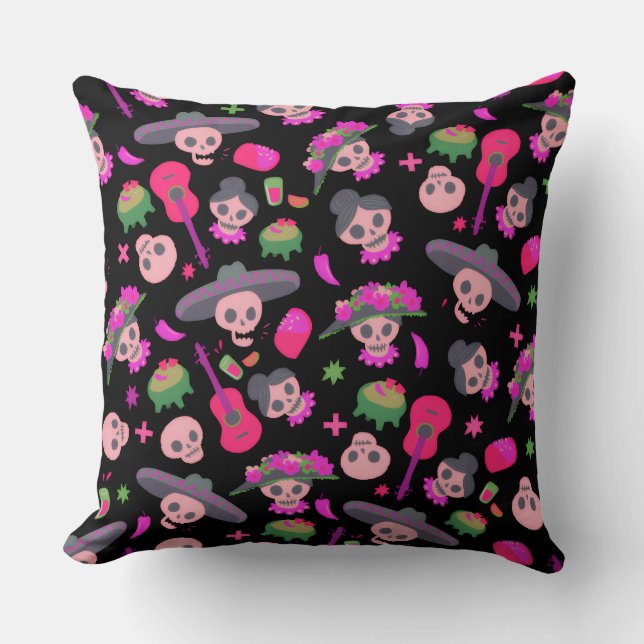 Almofada Fiesta De Los Muertos Throw Pillow (Frente)