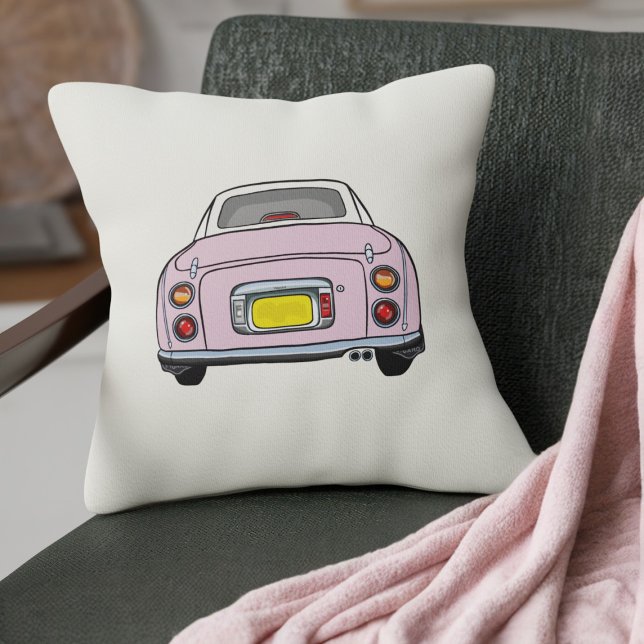 Almofada Figuras Fígaras Cinza-Rosa-Rosa-Claras (A cute Pale Pink Figaro Car on a cream pillow for your car or your home)