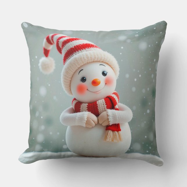 Almofada Figurinha de Boneco de Neve Alegre com Chapéu de F (Frente)