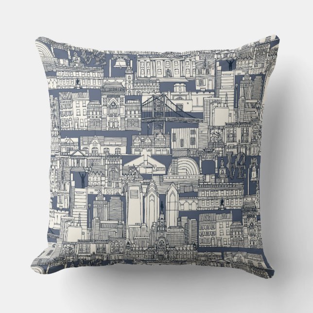 Almofada Filadélfia toile azul índigo (Frente)