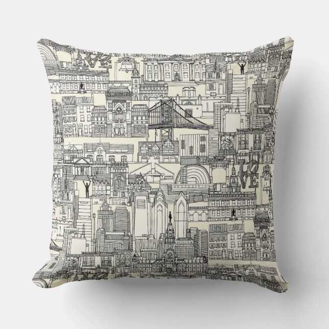 Almofada Filadélfia toile pérola preto (Frente)