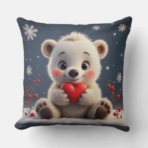 Almofada Filhote Adorável de Urso Polar Branco Segurando um