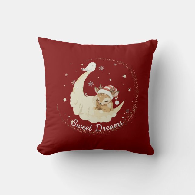 Almofada Filhote Caprichoso de Natal Dormindo Doçura na Lua (Frente)