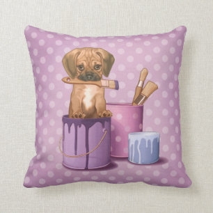 Almofada Filhote de cachorro de Puggle no pote de pintura