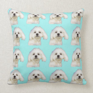 Almofada Filhote de cachorro maltês no azul
