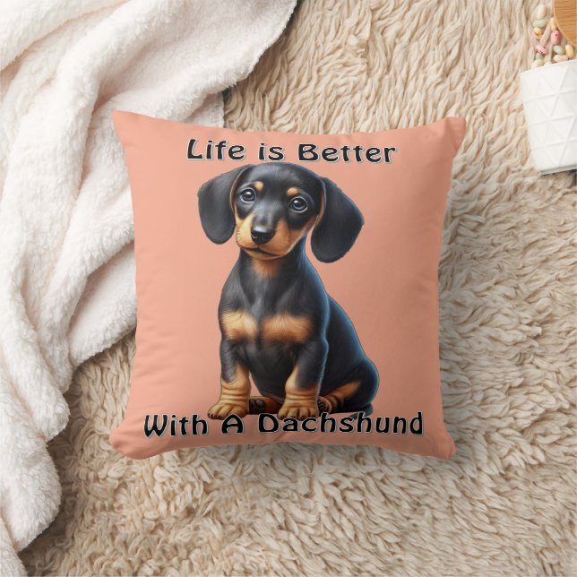 Almofada Filhote de Dachshund Sentado e Olhando com Inocênc (Cobertor)