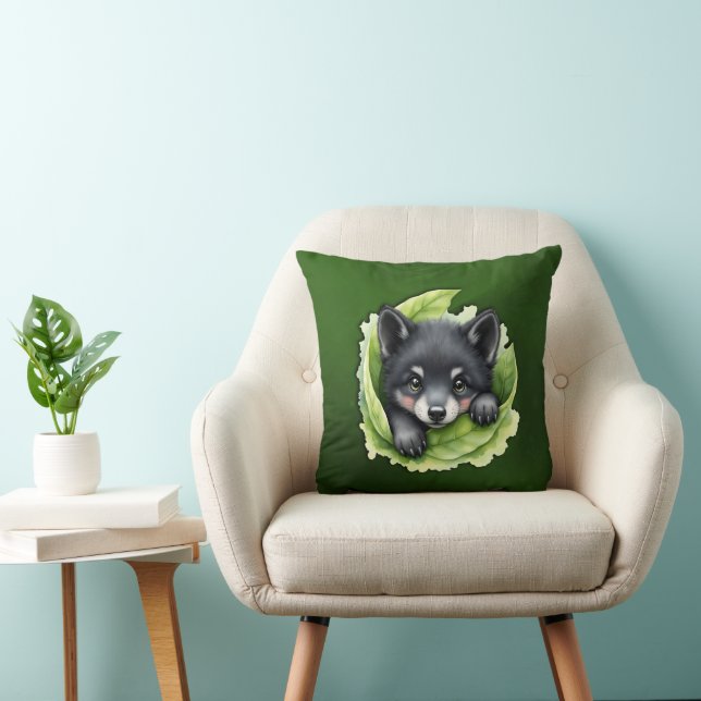 Almofada Filhote de lobo no verde: (Cadeira)