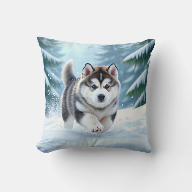 Almofada Filhote de Malamute na Neve (Frente)