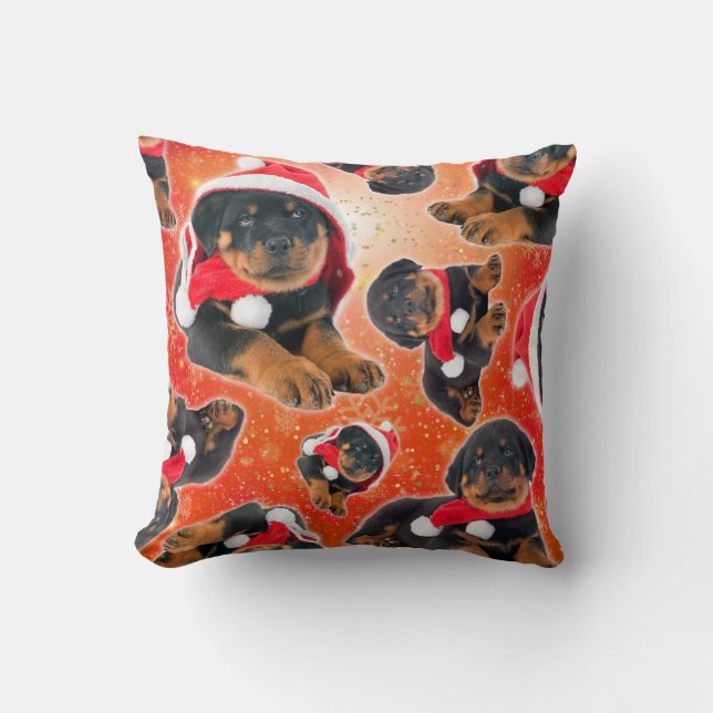 Almofada Filhote de Rottweiler Natal Divertido (Frente)