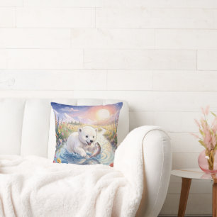 Almofada Filhote de Urso Polar Brincando com um Peixe