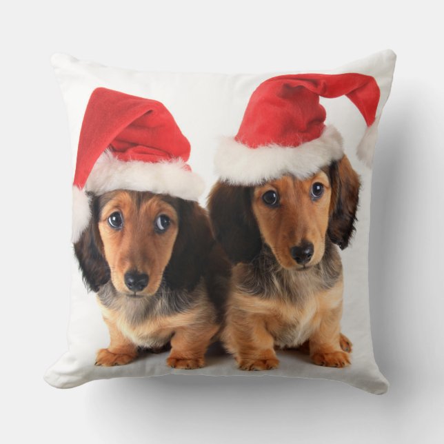 Almofada Filhotes de cachorro do Dachshund do Natal que (Frente)