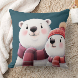 Almofada Filhotes de Urso Polar Fofos Usando Cachecóis