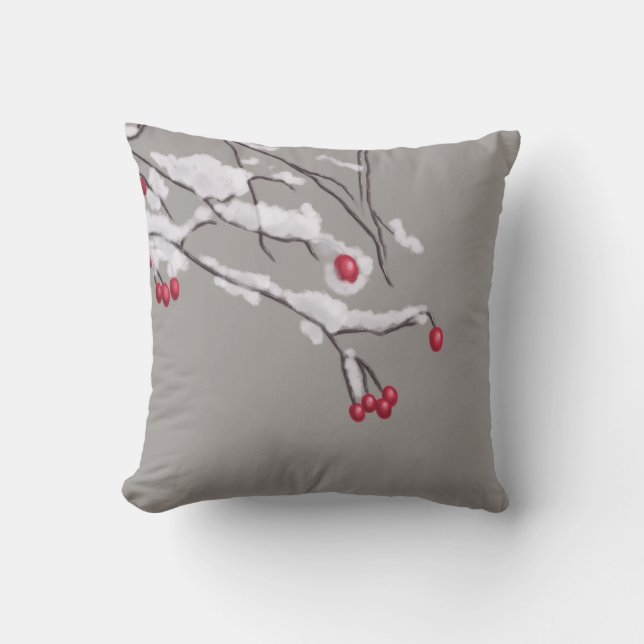 Almofada Filiais De Berries De Inverno Cobertas Por Neve (Frente)