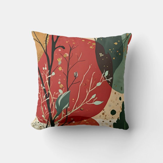 Almofada Filiais de inverno/Abstrato de Natal em Vermelho (Frente)