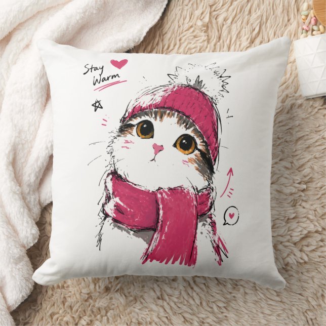 Almofada Fique Aquecido Gatinho Fofo com Gorro e Cachecol d (Cobertor)
