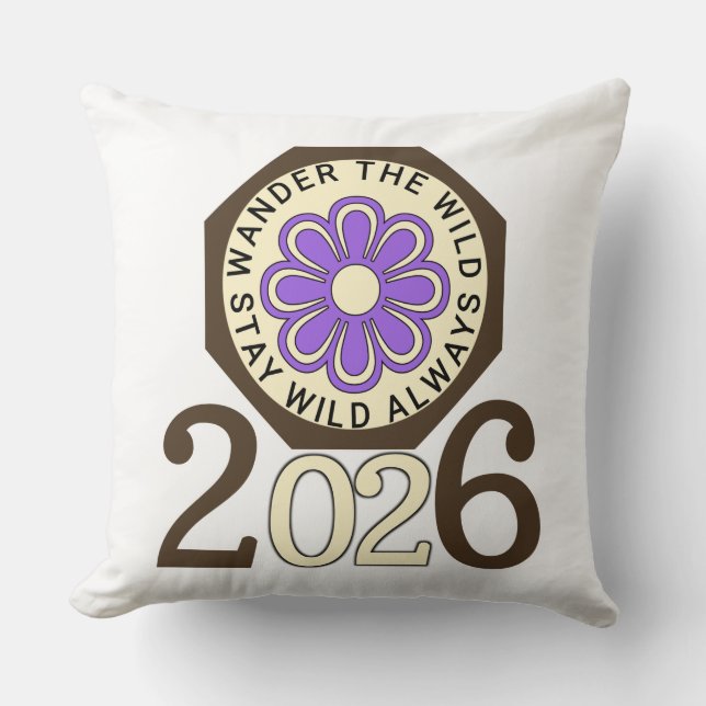 Almofada Fique Selvagem Sempre 2026 Design Retro de Flor La (Frente)