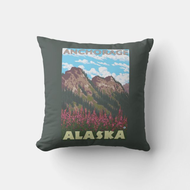 Almofada Fireweed & montanhas - Anchorage, Alaska (Frente)