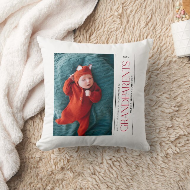 Almofada First Christmas Promoted Grandparents Daddy Photo (Cobertor)