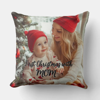 Almofada First Christmas with Mom Custom Image Throw Pillow