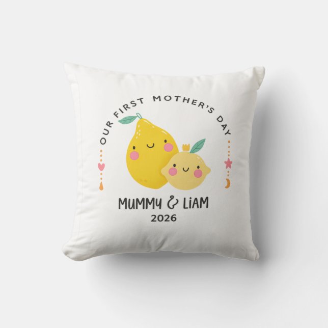 Almofada First Mother’s Day 2026 Cute Lemon Mom & Baby  (Frente)