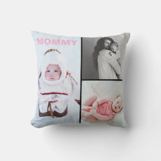 Almofada First Mothers Day 3 photo Collage Throw Pillow